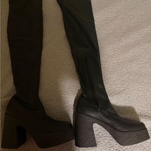 Black Over-the-Knee Platform Boots - Women's